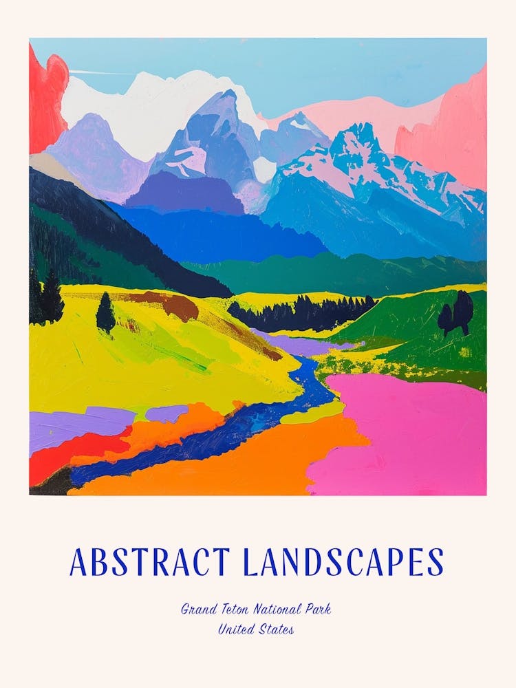 Farbenfroh Abstrakt Grand Teton Nationalpark Usa 1 Poster Blau