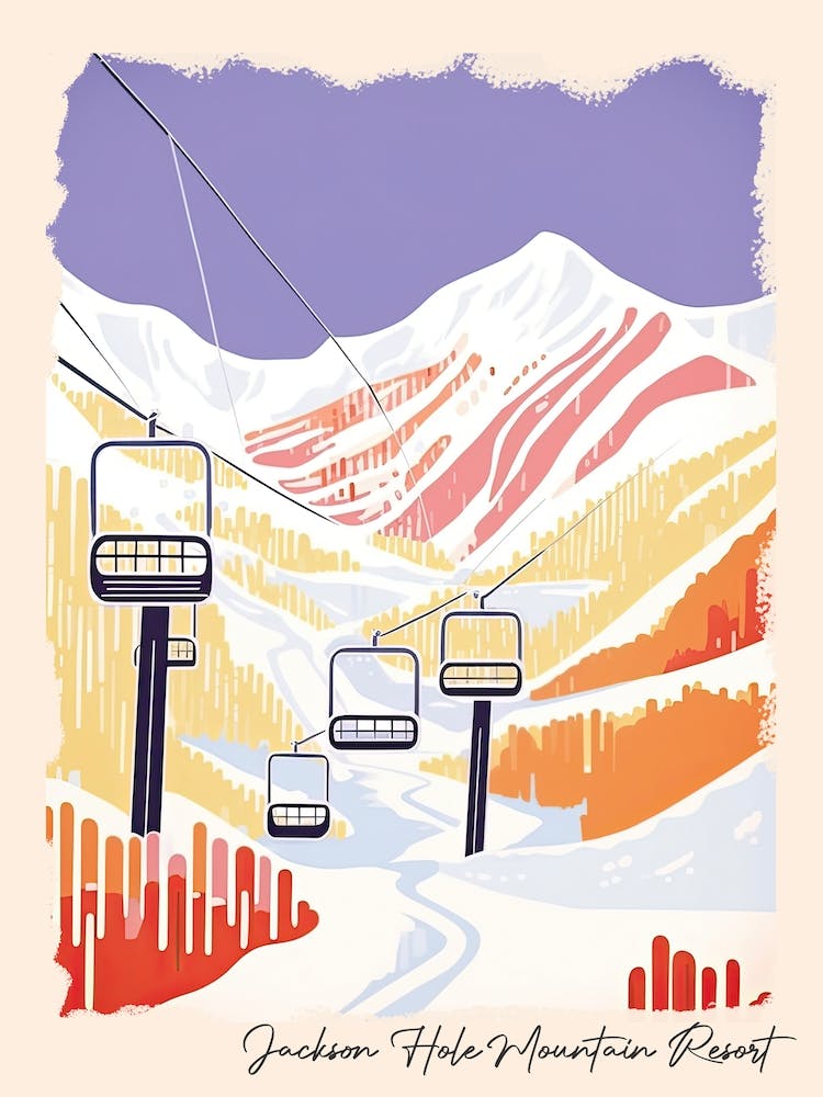 Poster Of Jackson Hole Mountain Resort   Wyoming, Usa, Ski Resort Pastel Colours Illustration 0