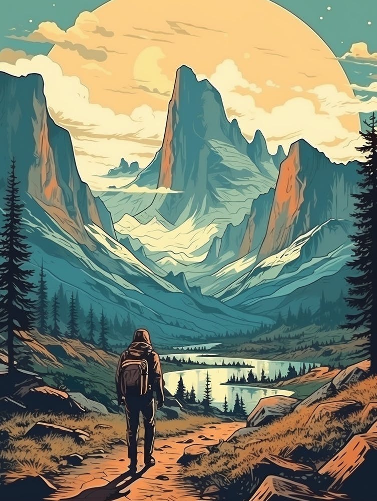 John Muir Trail Usa Vintage Travel Illustration
