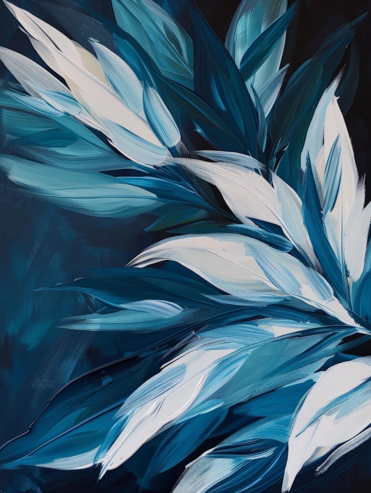 Abstract Of Blue And White Leaves