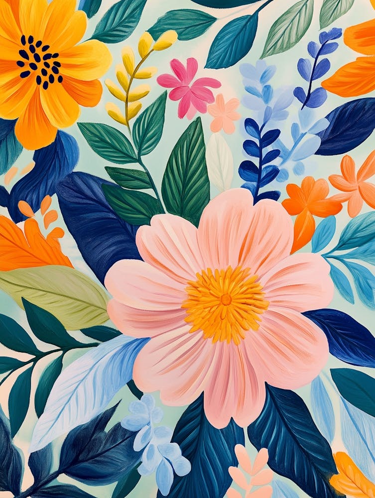 Bunte Blumen Botanic Malerei, Frühlingsblumen artprint