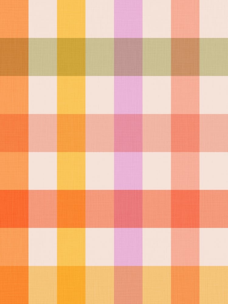 Retro Spring Pastel Gingham - peach, sage, yellow, lilac