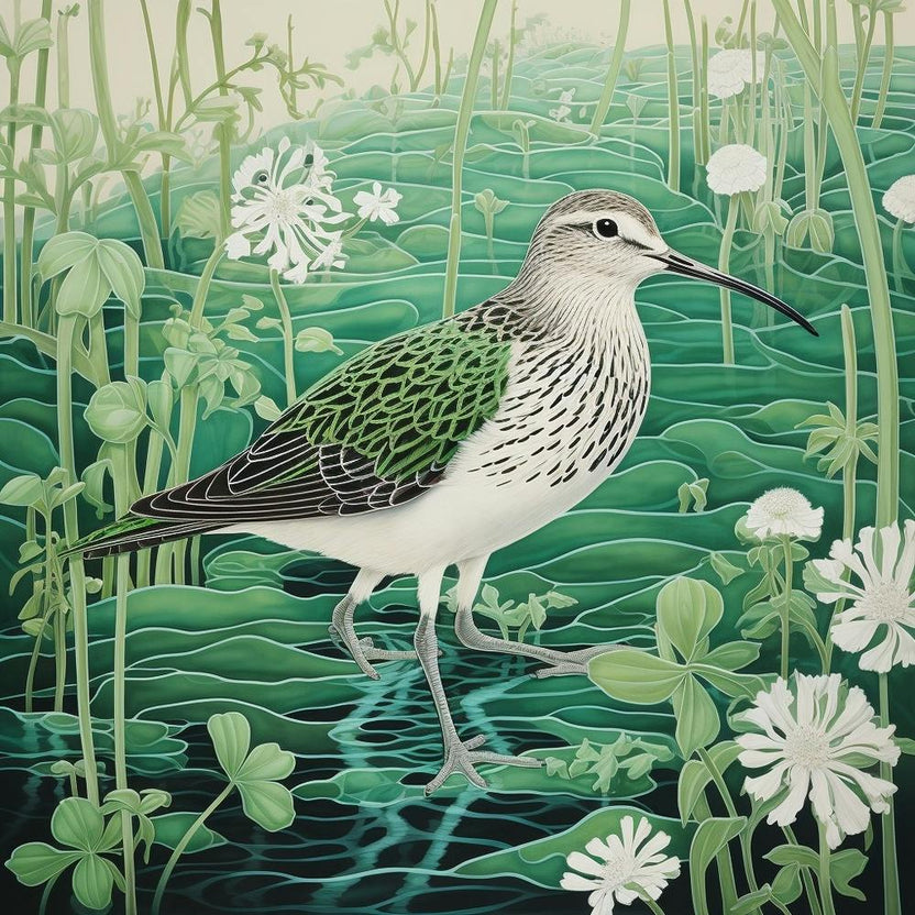 Ohara Koson Inspired Bird Painting Dunlin 3 Square