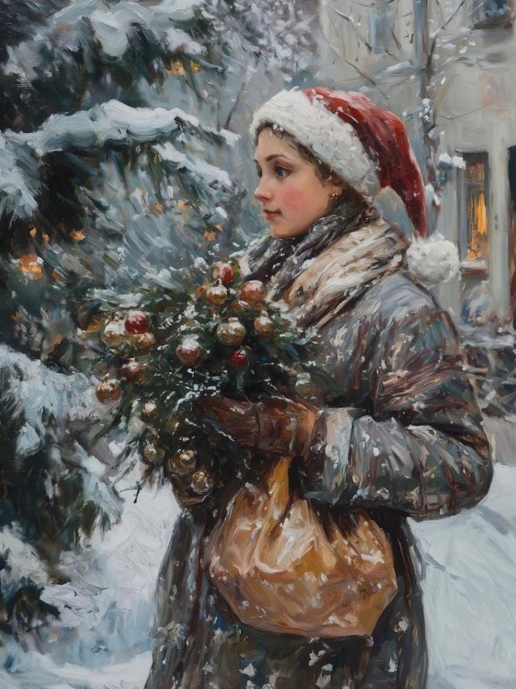 Vintage Winter Wall, Country Christmas Decor, Rustic Holiday Farmhouse Printable Digital Downloadable Painting, Christmas Gift