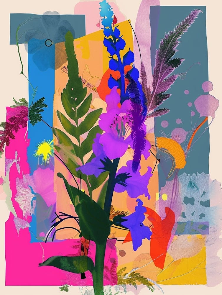 Delphinium 4 Neon Flower Collage
