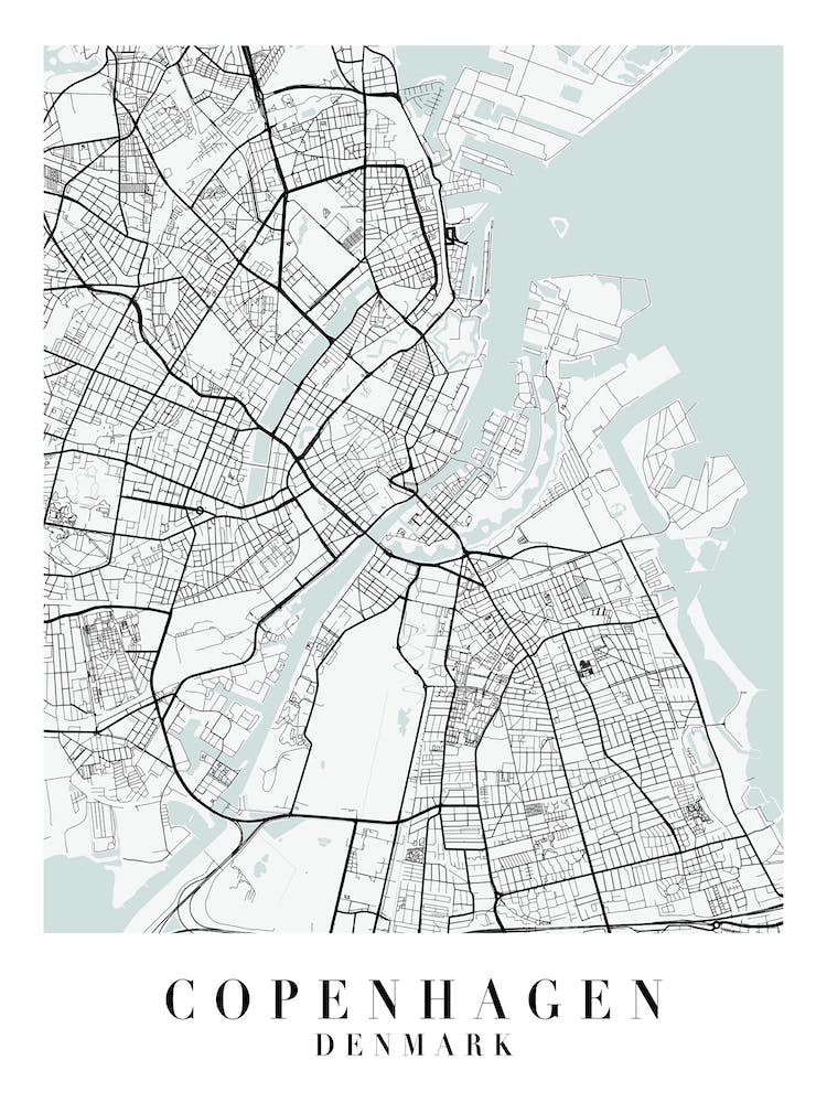 Copenhagen Denmark Street Map Minimal Color