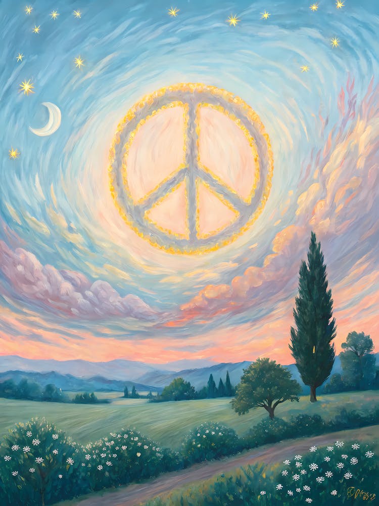 Van Gogh Peace Sky Sunset Landscape & Cypress Trees
