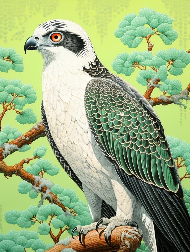 Ohara Koson Inspired Bird Painting Osprey 3