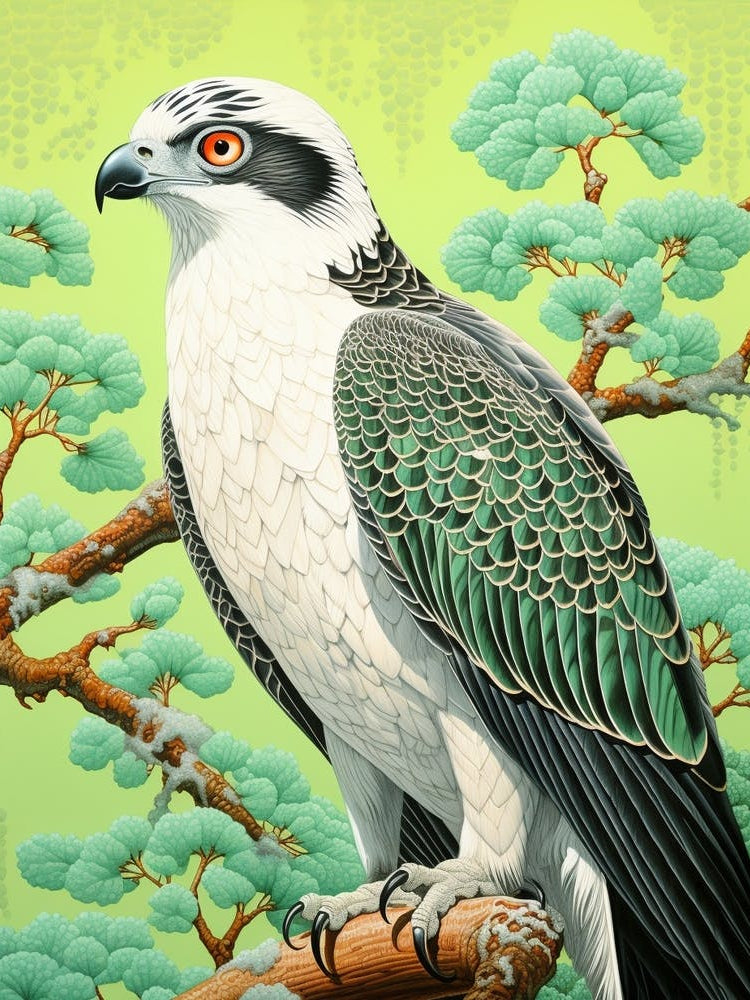 Ohara Koson Inspired Bird Painting Osprey 3