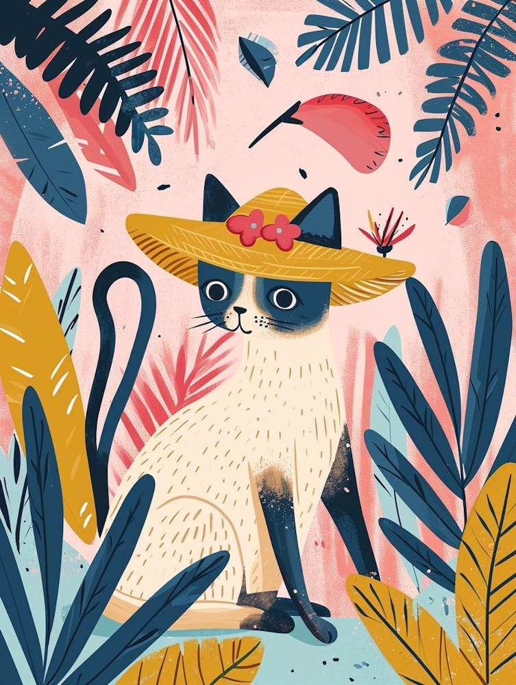 Balinese Cat Storybook Illustration 2
