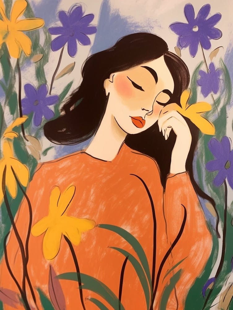 Frau mit Herbstblumen Glockenblume 1