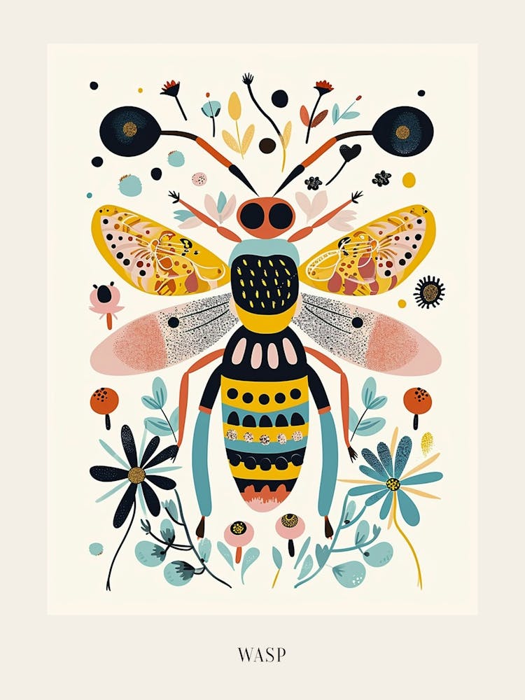 Colourful Insect Illustration Wasp 11 Poster