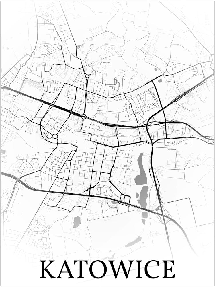Katowice, Poland, City Map, Black And White Fade Design