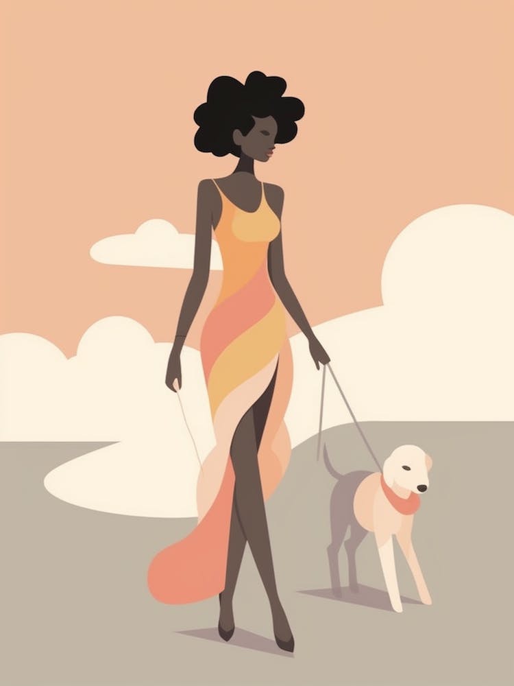 Sunny Days Dog Walking Pastel Illustration 1