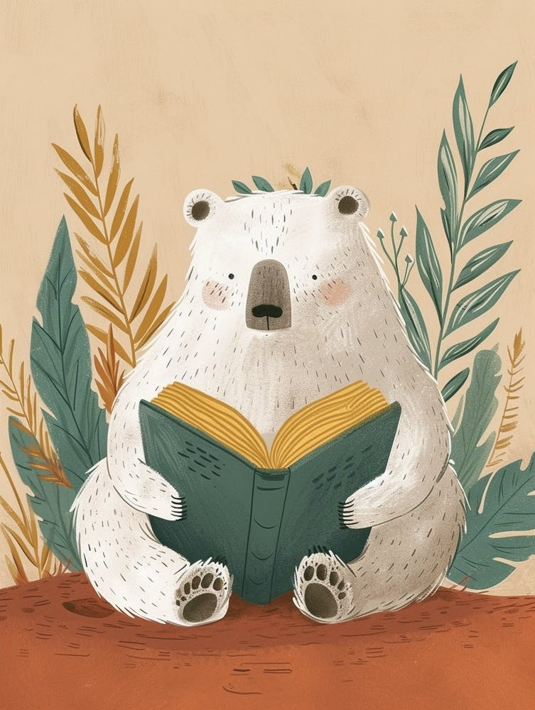 Sloth Bear Reading Storybook Illustration 2