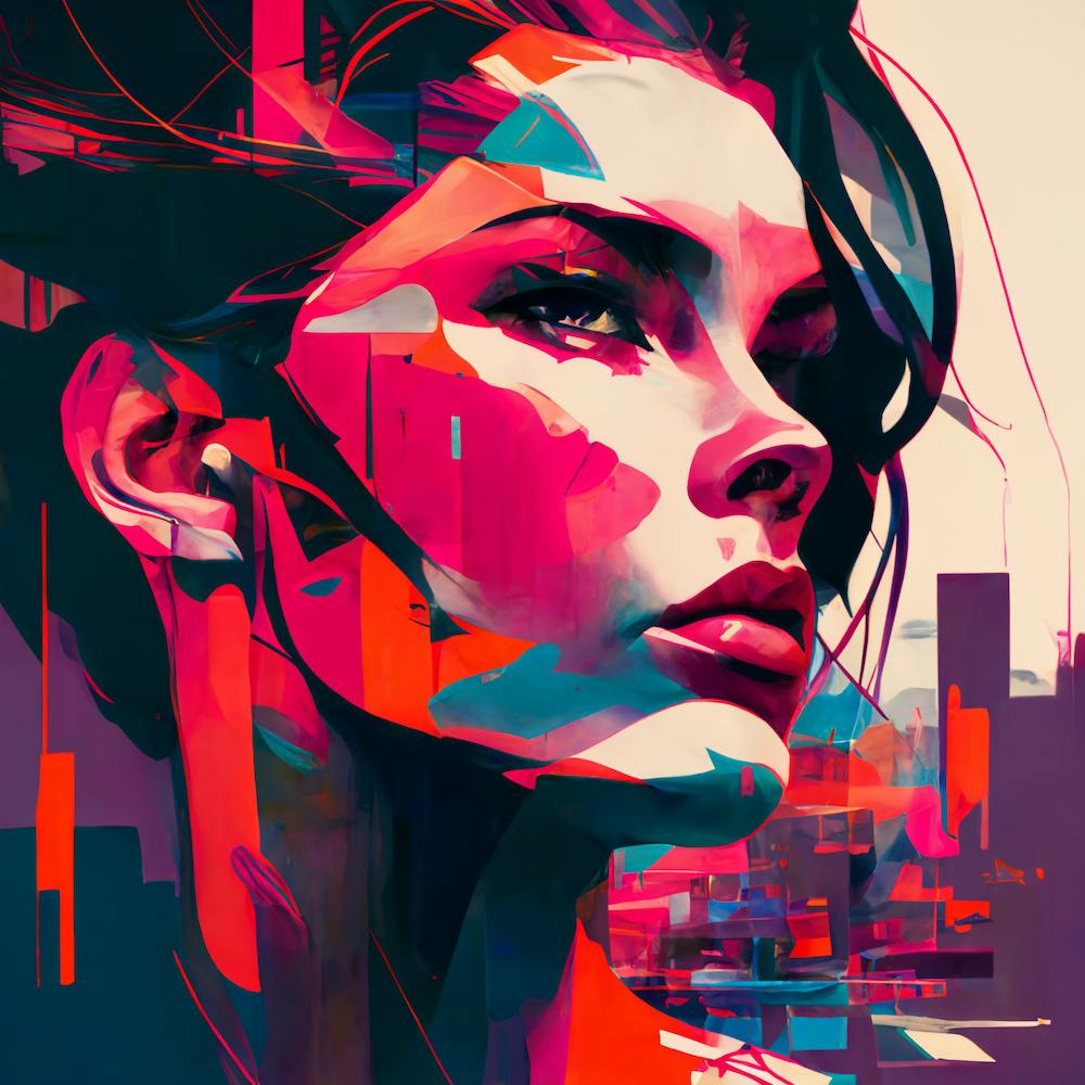 Cityscape Girl Abstract Style Print