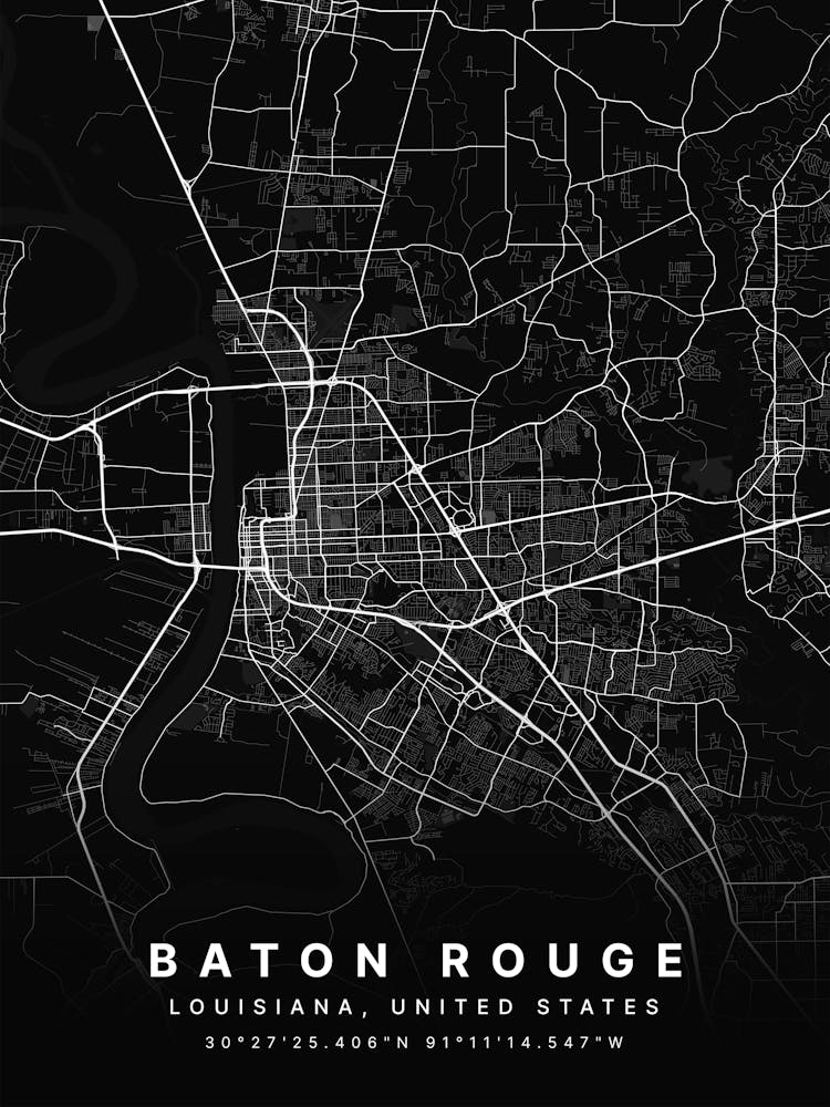 Baton Rouge Louisiana USA Black Map
