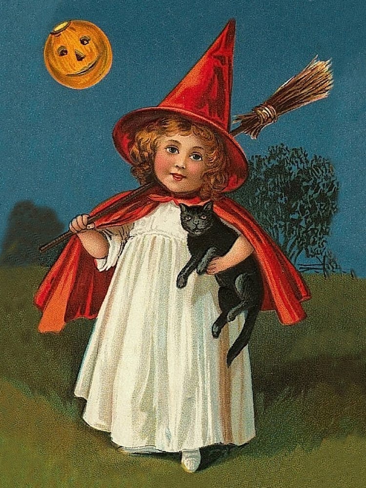 Cute Little Witch Under A Pumpkin Moon