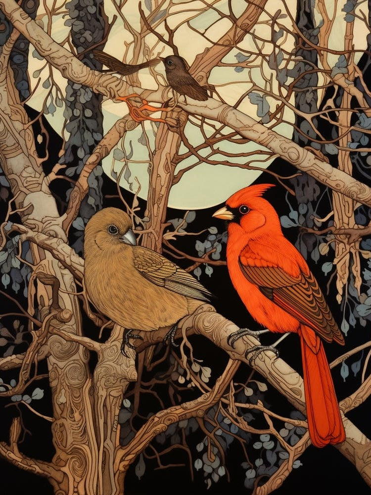 Art Nouveau Birds Poster Cardinal 1