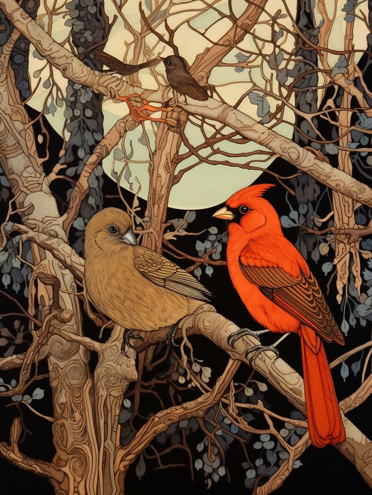 Art Nouveau Birds Poster Cardinal 1