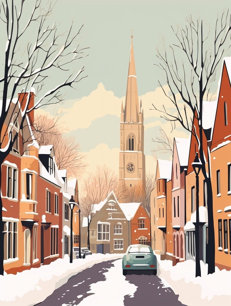 Vintage Winter Travel Illustration Stratford Upon Avon United Kingdom 2