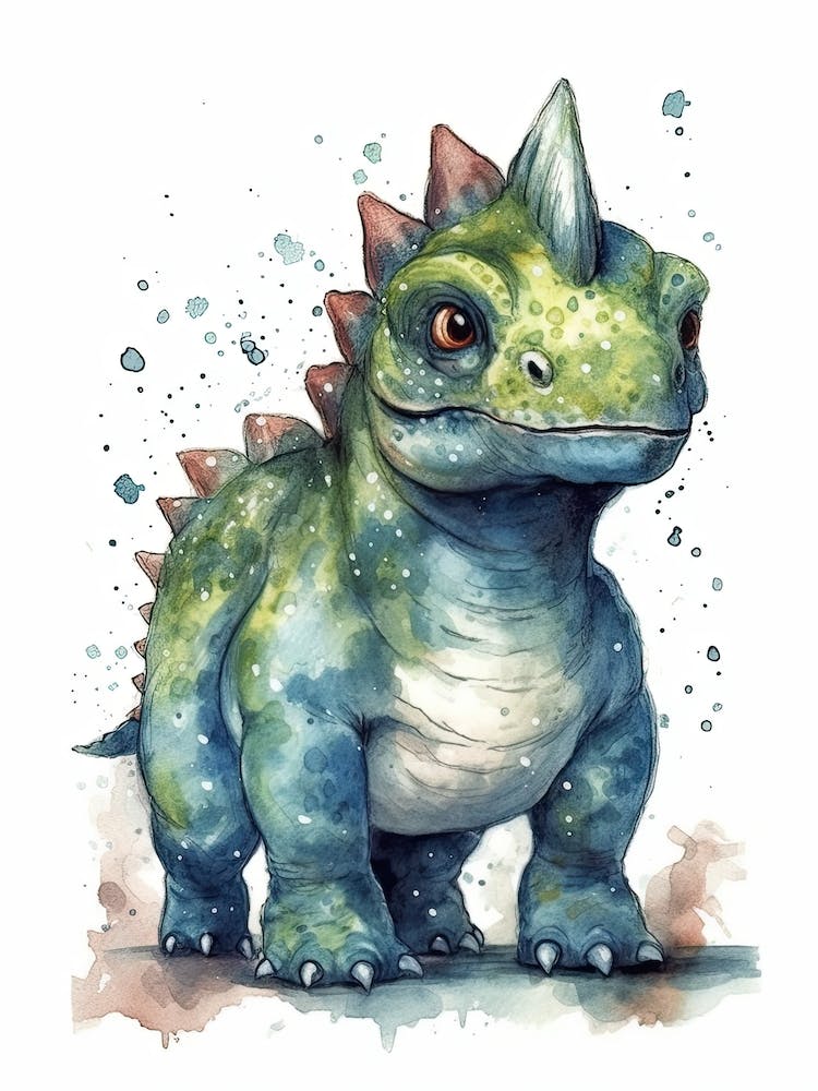 Euoplocephalus Cute Dinosaur Watercolour 2