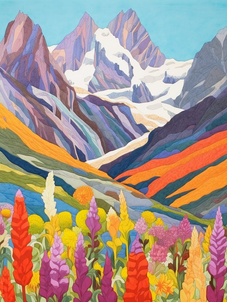 Mount Cook New Zealand 3 Colourful Mountain Illustration