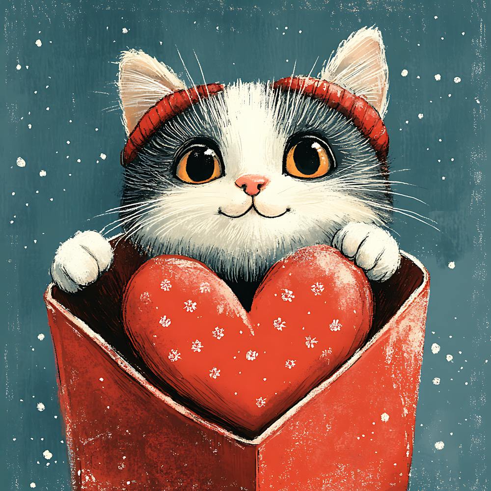 Cute Cat Peeking from Heart Gift Box 3