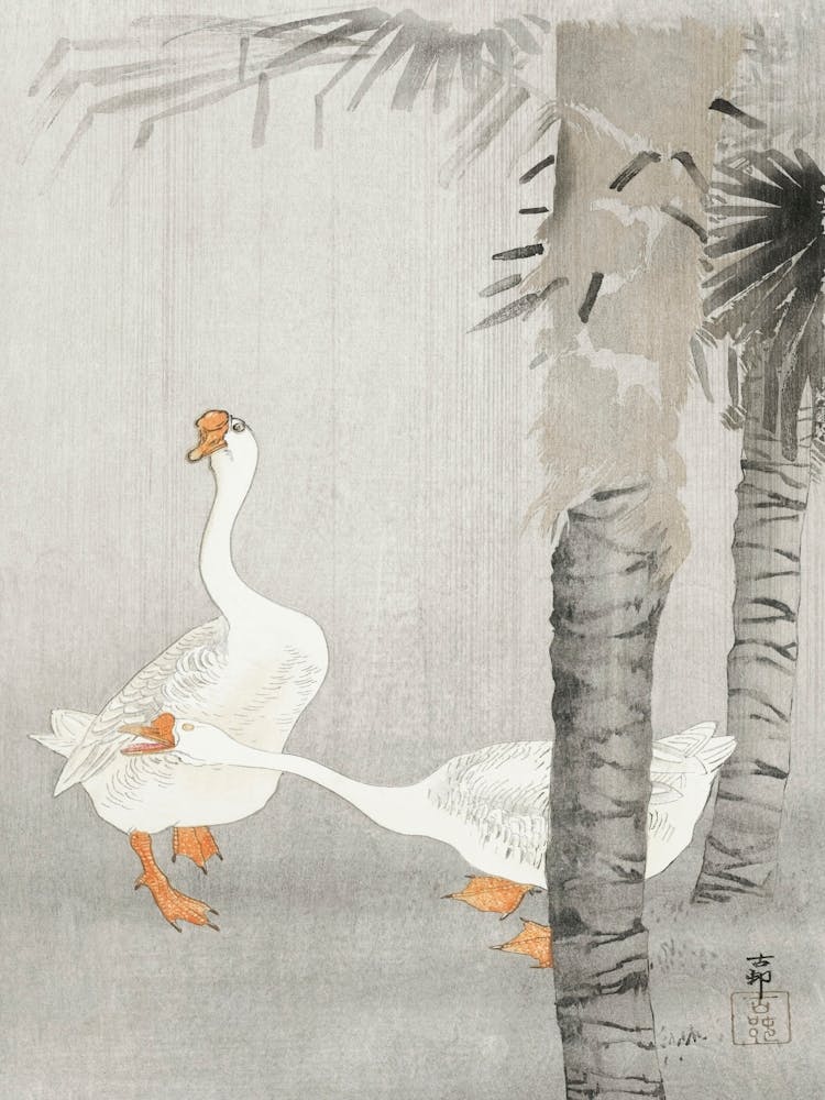 Tame Geese In Rain (1900 1936), Ohara Koson