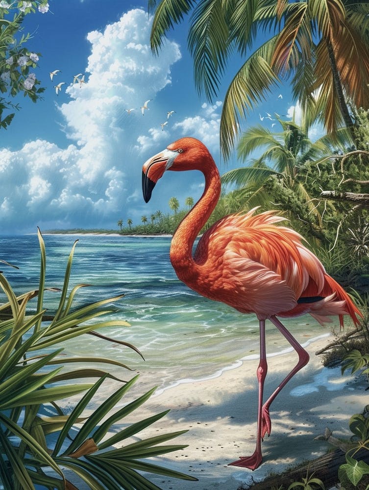 Greater Flamingo Ria Celestun Biosphere Reserve Tropical Illustration 1