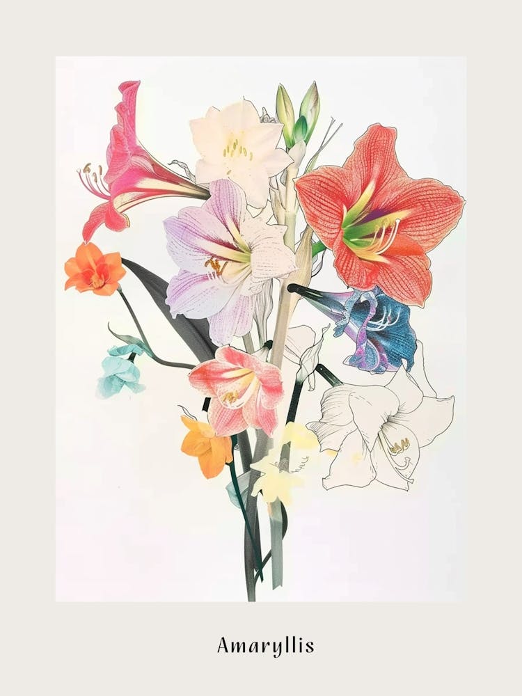 Amaryllis 3 Collage Blumenstrauß Poster