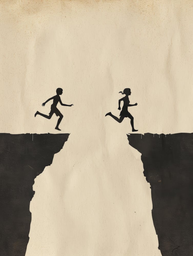 Two People Running Over A Cliff