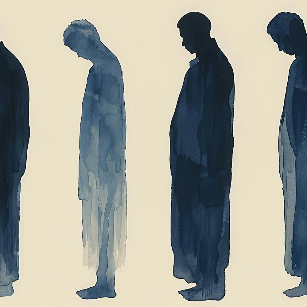 Four Men In Blue Robes