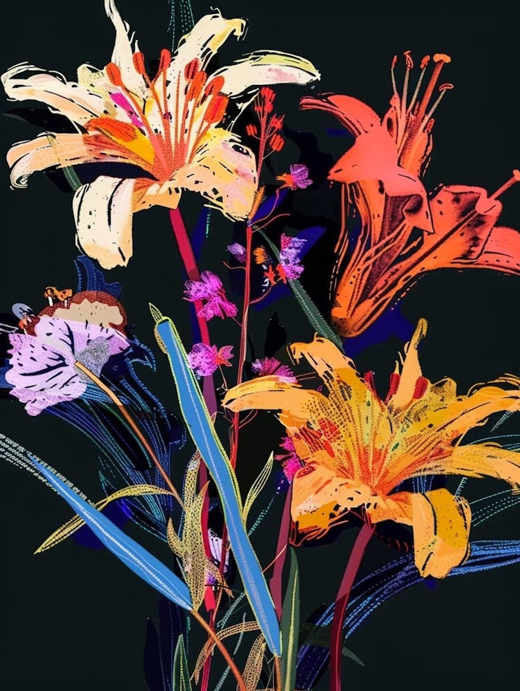 Neon Flowers On Black Bouquet 4