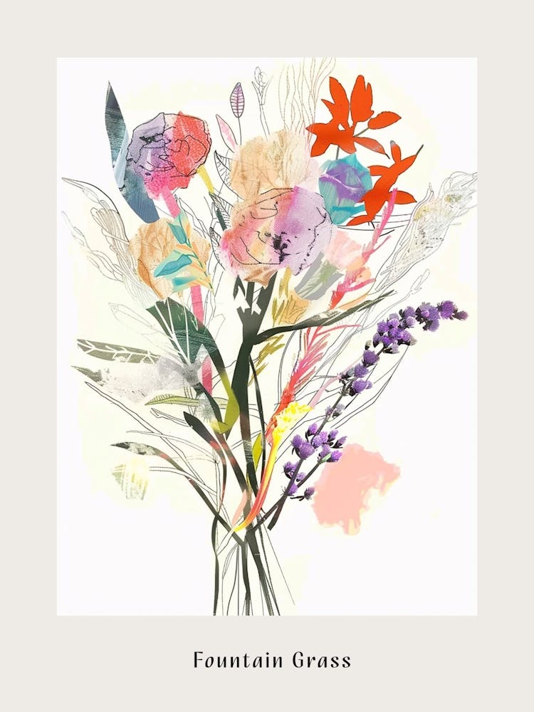 Fountain Grass 4 Collage Flower Bouquet Poster