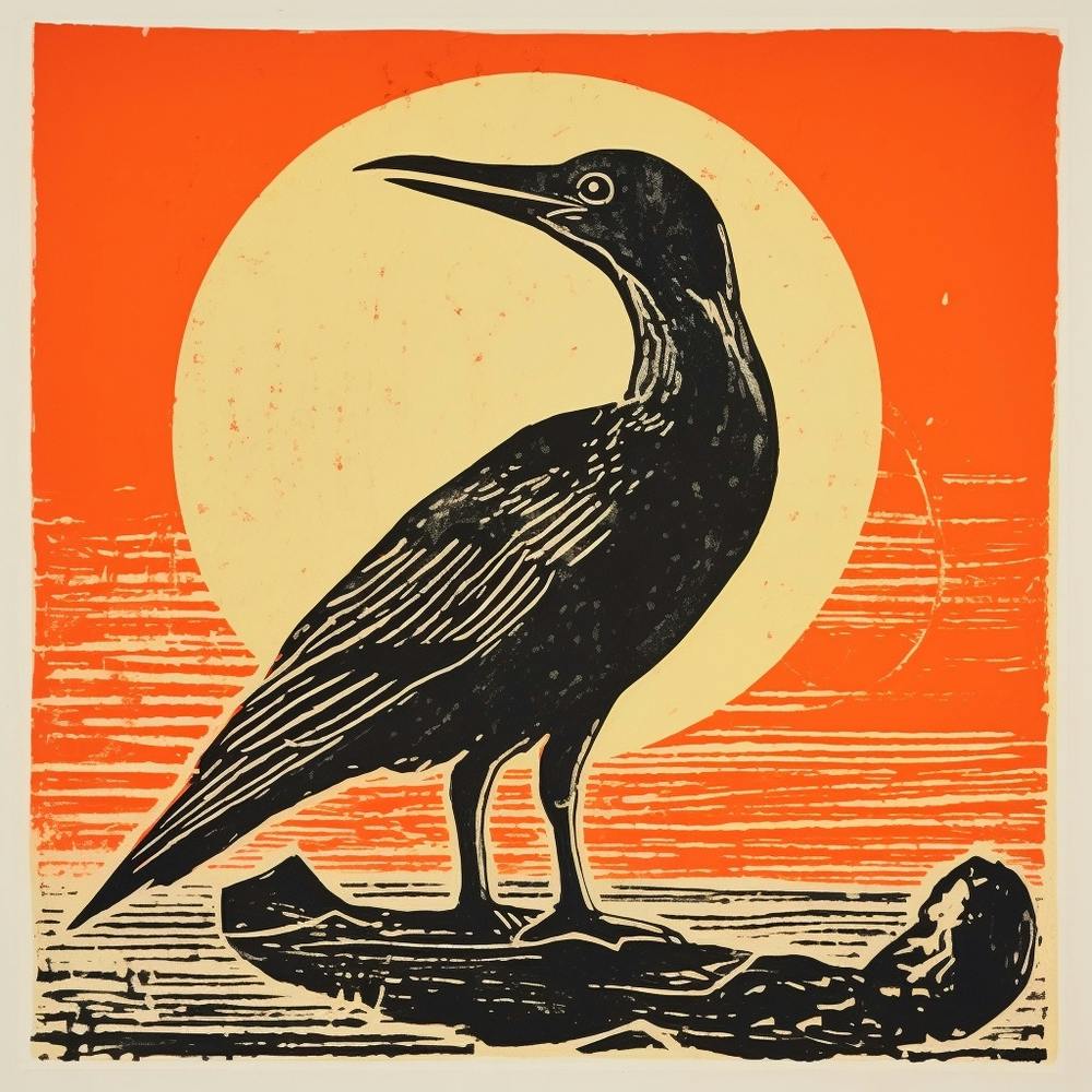 Retro Bird Lithograph Cormorant 2