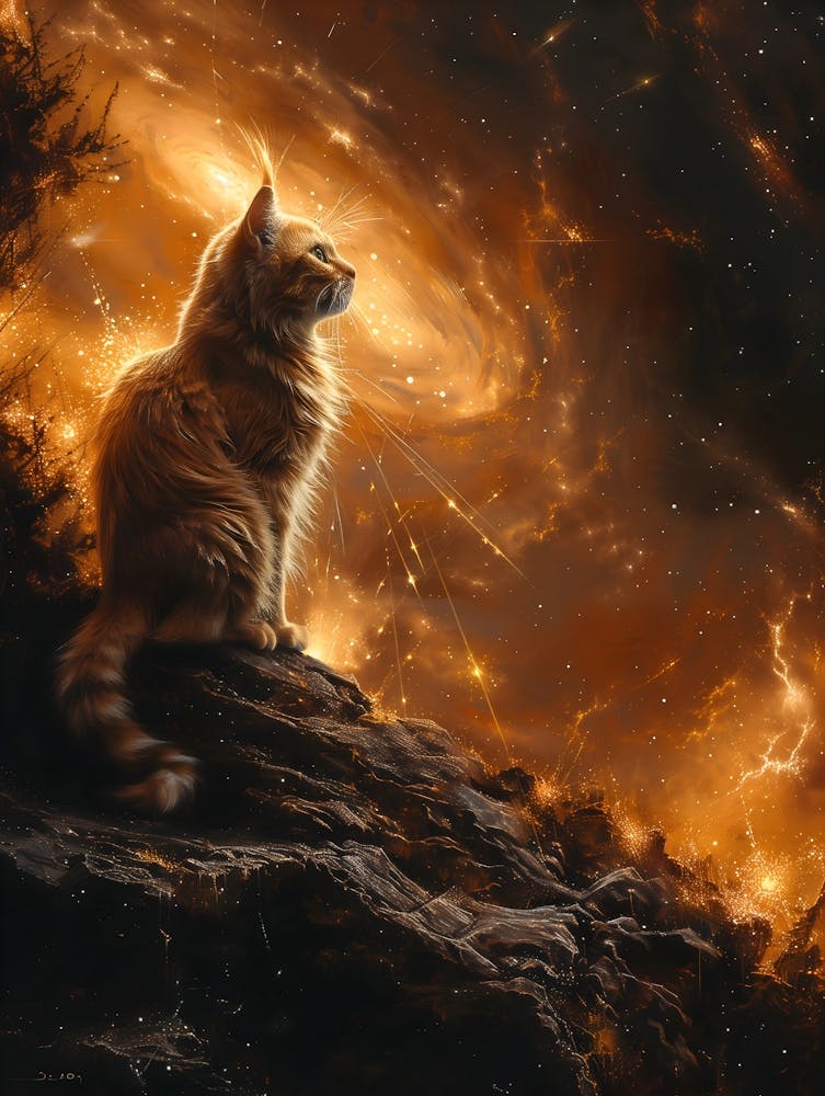 Cat In Space, Bichromatic, Surrealism, Impressionism