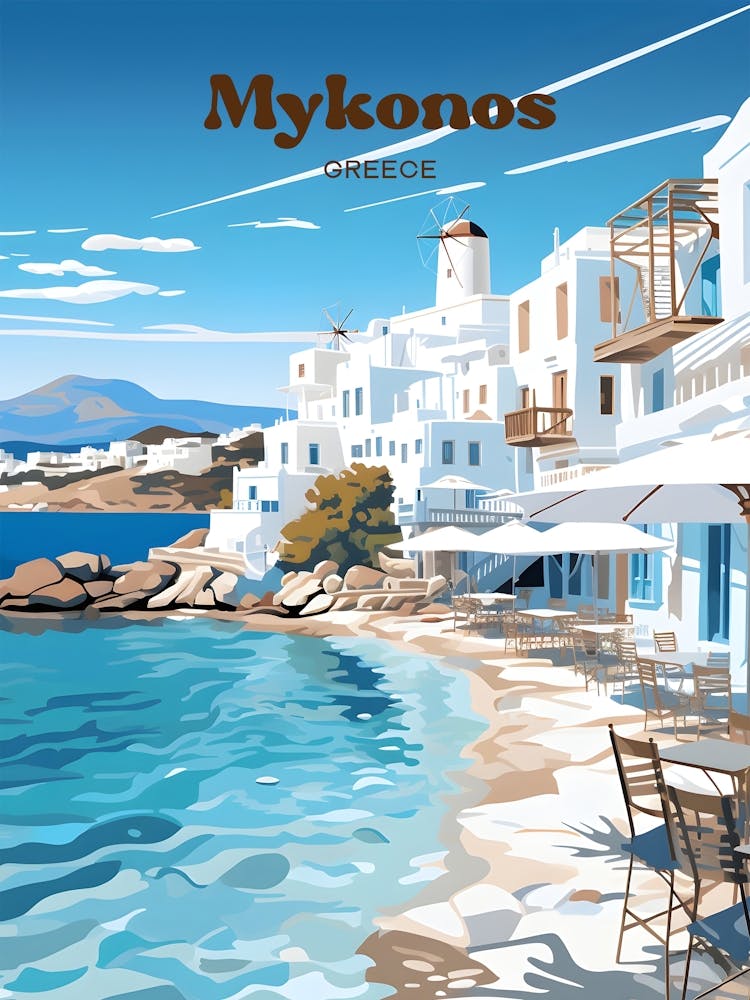 Mykonos Greece Summer Travel Illustration