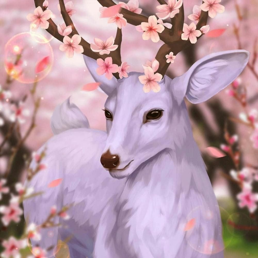 Deer In Cherry Blossoms
