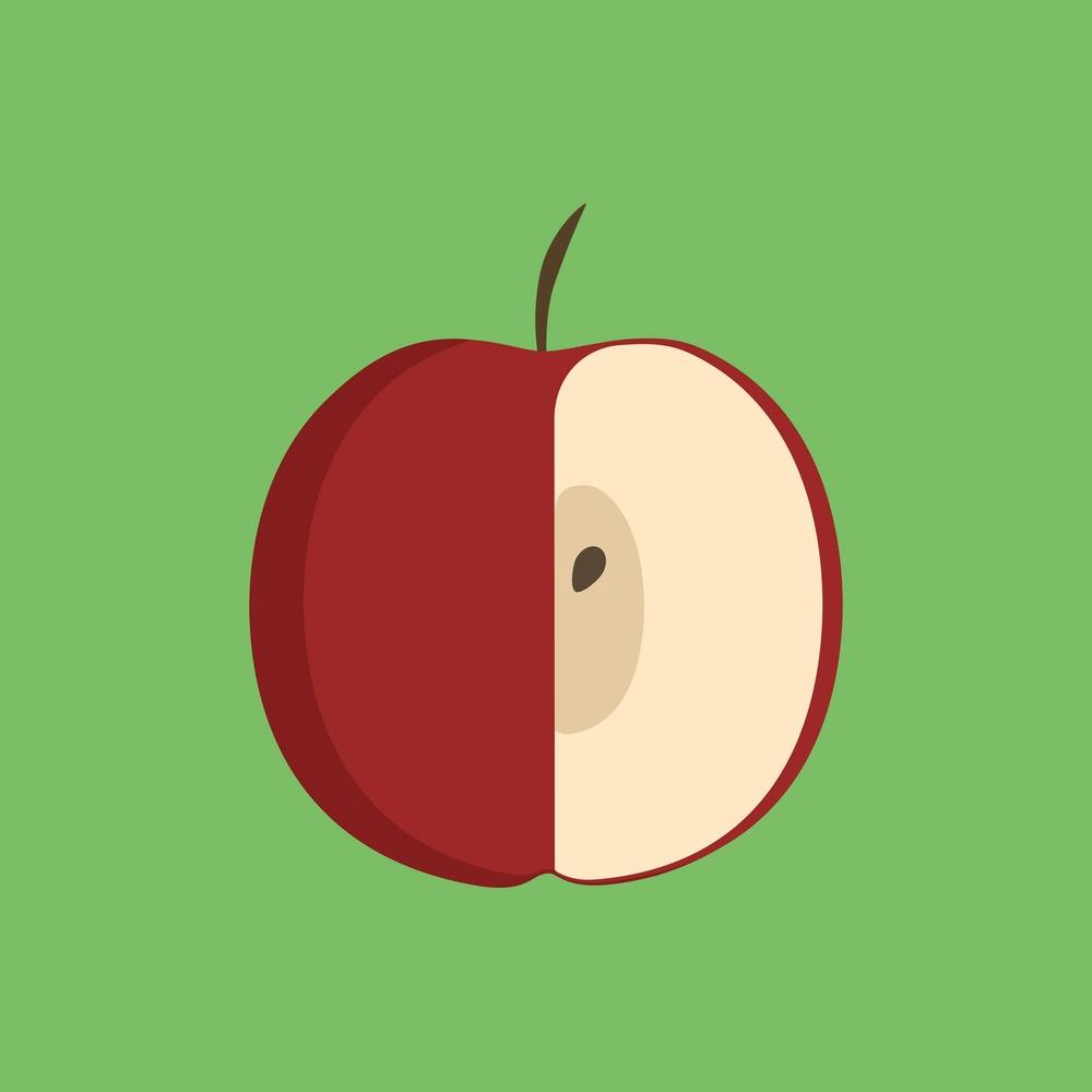 Red Half Apple Icon In Flat Design