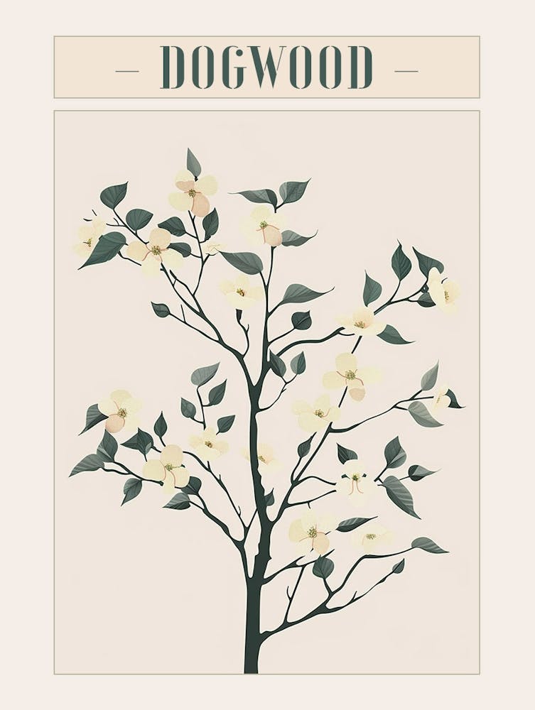 Dogwood Tree Minimal Japandi Illustration 2 Poster