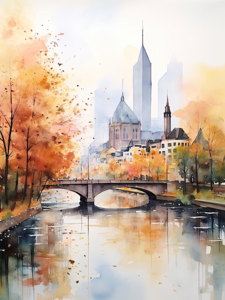 Frankfurt Germany In Autumn Fall, Watercolour 1