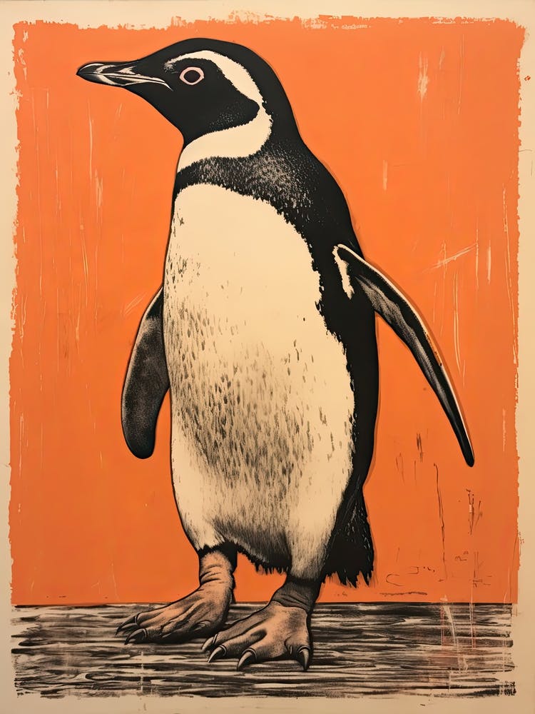 Penguin, Woodblock Animal Drawing 2
