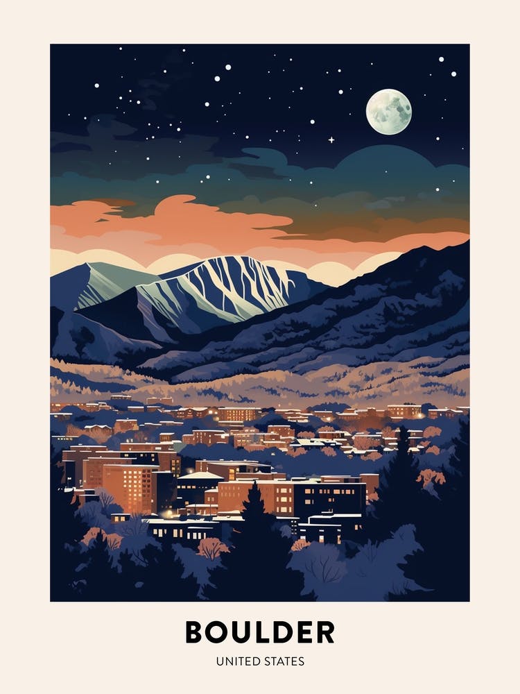 Winter Night  Travel Poster Boulder Colorado 1