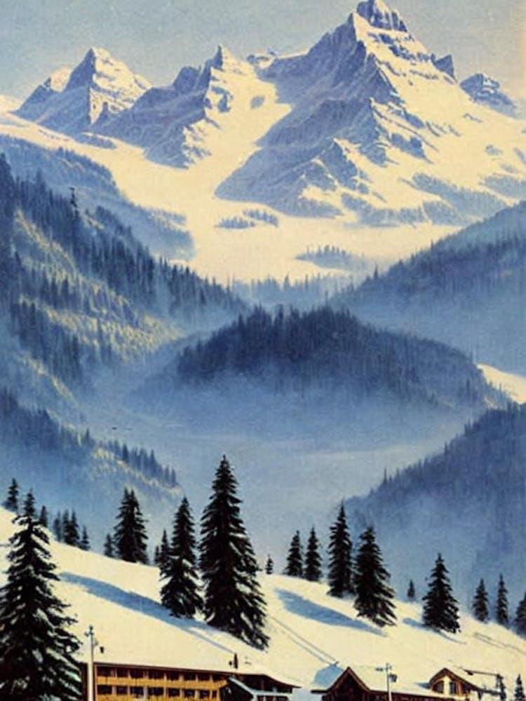 Engelberg, Schweiz Skigebiet Vintage Landschaft 4 Ski-Poster