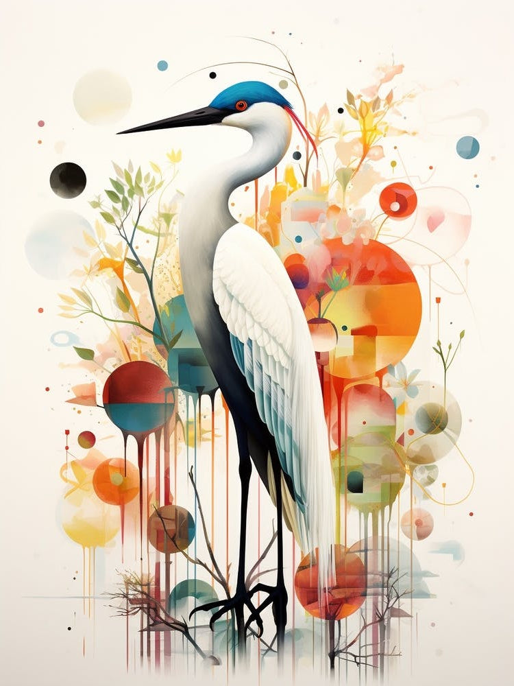 Bird Painting Collage Egret 3