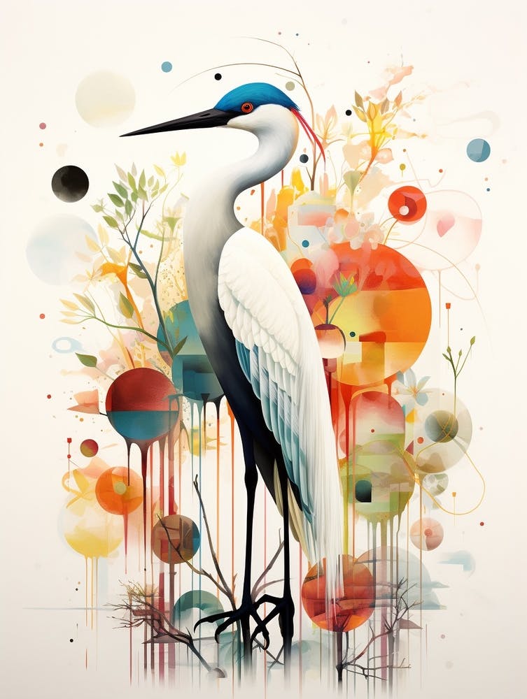Bird Painting Collage Egret 3