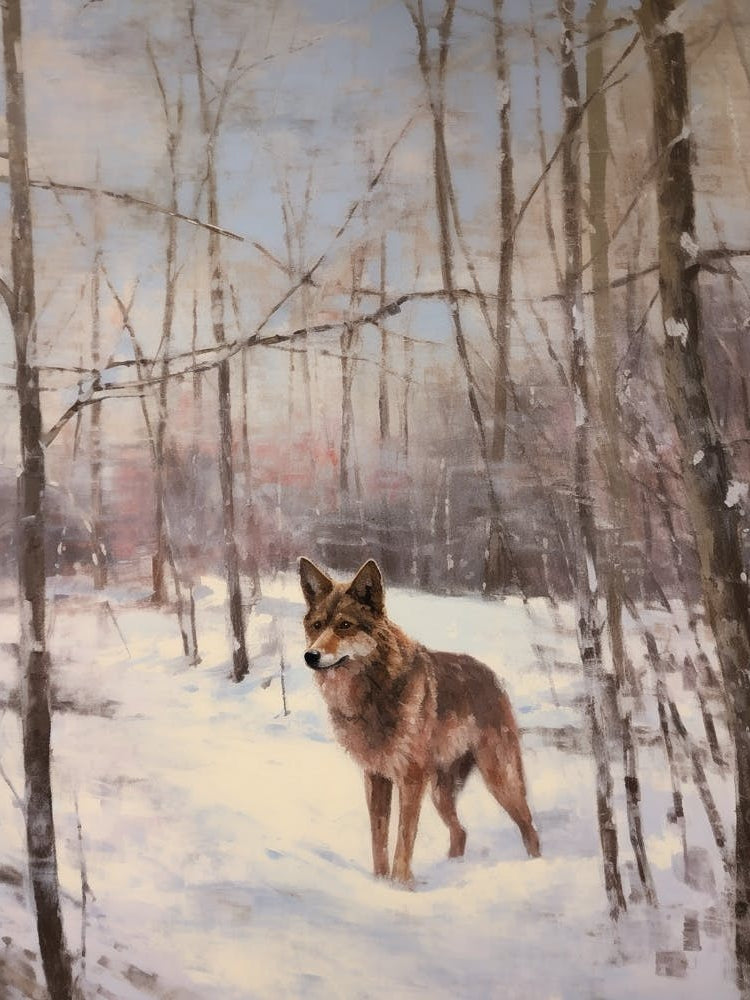 Vintage Winter Animal Painting Red Wolf 2