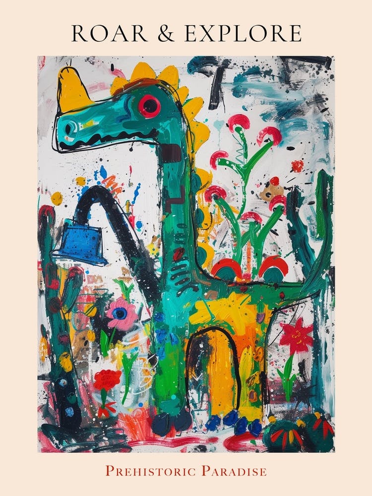 Abstract Dinosaur In The Garden 2 Poster