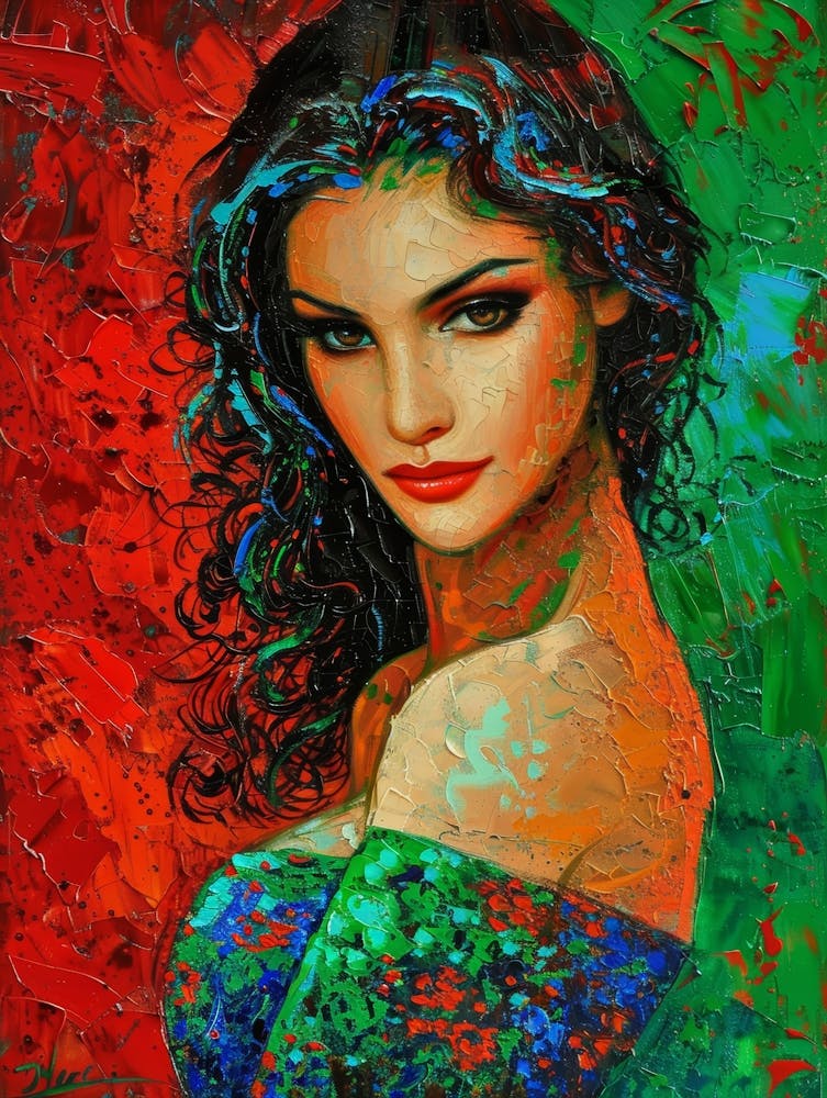 Woman In Red And Green
